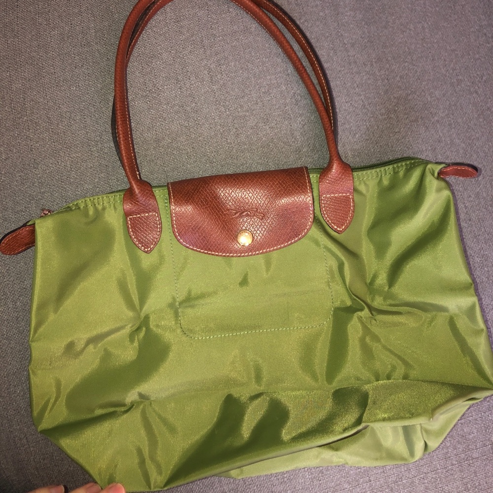 LongChamp small green shoulder tote